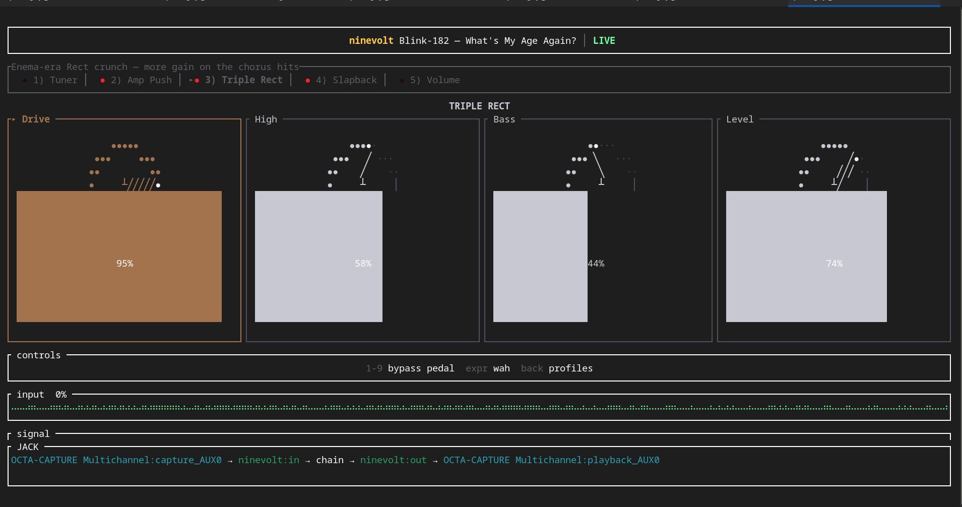 Ninevolt LIVE chain showing Triple Rect amp stage